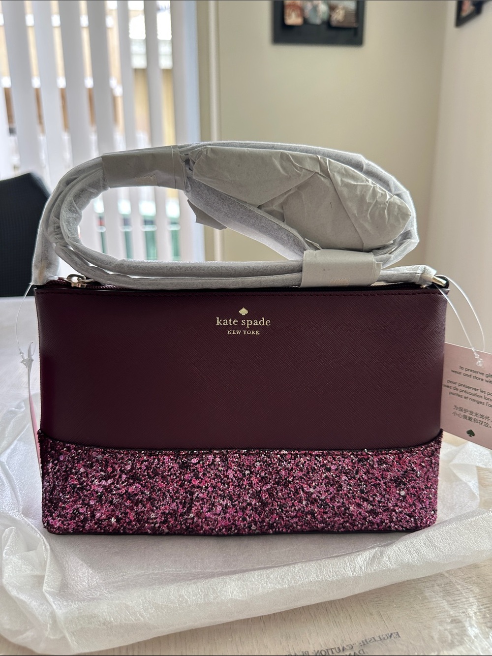 kate spade NWT Plum and Pink Glitter Trim Crossbody Bag